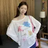 Blusa de Manga Larga con Patrón de Bambú Premium + Marca de Agua para Mujer, Estilo Perezoso de Verano, Fresca y Transpirable, Top de Malla Protector Solar
