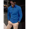 Camisa Polo Cómoda de Waffle de Manga Larga Talla Grande para Hombre Estilo Europeo y Americano Verano Hombre Delgado Color Sólido Manga Larga