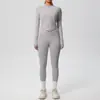 Conjunto de Yoga Europeo y Americano Transfronterizo de Manga Larga con Cremallera Ajustado Pantalones de Fitness que Absorben la Humedad Conjunto de Dos Piezas para Mujer de Cintura Alta