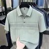 Camisa Polo Masculina de Meia-Idade e Idoso Transfronteiriça com Gola, Seda Gelada, Alta Elasticidade, Toque de Luxo, com Bolsos, Camiseta Masculina de Manga Curta