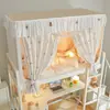 Cama litera de dormitorio estilo encaje para estudiante, cremallera universal, floral fresco, anti-mosquitos, cama individual retráctil, oscurecimiento