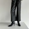 TikTok Coreia do Sul Botas de Cano Curto com Salto Alto de Couro Genuíno Bico Quadrado Salto Fino Sapatos Femininos Zíper Lateral Versátil Confortáveis Botas da Moda