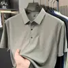 Camisa Polo Masculina de Seda Gelada Estampada de Manga Curta, Casual, Respirável, Fina, Estilo Papai, Camiseta de Meia-Manga Top