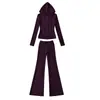 Sudadera con capucha y cremallera Derong Yoga + Pantalones acampanados con cordón de cintura alta - Pantalones casuales - Traje deportivo para mujer