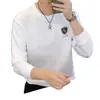 Moletom masculino de alta qualidade para outono e inverno, novo design em jacquard com strass, camiseta trendy de manga longa, camisa básica casual de corte solto