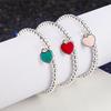 Pulsera de plata de ley s925 con forma de corazón de melocotón y pegamento, con cuentas redondas de esmalte de amor, pulsera de lujo ligera y romántica para novias.