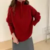 Suéter de punto de cable 100% lana de cuello alto con media cremallera retro para mujer, estilo coreano, engrosado, adelgazante, prenda base a la moda