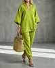 2026 Moda Transfronteriza Europea y Americana Primavera/Verano Conjunto de Top Casual con Cuello en V y Manga Tres Cuartos para Mujer y Pantalones Jogger de Corte Holgado