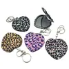Llavero Plegable con Estampado de Leopardo en Forma de Corazón, Espejo de Maquillaje Mini Portátil de Doble Cara, Llavero de Moda