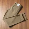 Estação Europeia Outono e Inverno Textura de Sarja de Algodão Grossa Macia Elástico Estilo Americano cáqui Calça Masculina Reta Business Casual