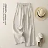 Calças casuais de verão com design de cintura elástica, calças de perna larga de algodão e linho vintage, novas calças harém de primavera e outono para mulheres