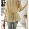 Camisa Holgada de Diseño con Volantes para Mujer, Nuevo Estilo Verano 2025, Top Holgado Elegante Plisado Inspirado en Chanel