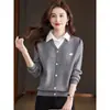 Suéter de dos piezas de imitación para mujer, nuevo modelo primavera 2026, camisa de punto con cuello de camisa de manga larga