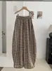 Pantalones de Globo a Cuadros Sueltos Estilo Coreano Kekezoon para Mujer, Cintura Alta Elástica, Pantalones Casuales Versátiles de Pierna Ancha 8324