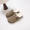 298-2 Sapatos Birkenstock de Veludo de Inverno para Mulheres, Sapatos Baixos Mula de Couro Nobuck Retrô Quentes de Lã, Sapatos Preguiçosos