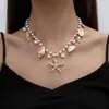 Colar de Praia Ajustável para Mulheres Estilo Boêmio Europeu e Americano Estrela do Mar Concha Pingente Pérolas Artificiais
