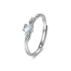 Anillo de pareja S999 plata pura azul eucalipto y pájaro con diseño de piedra lunar, diseño abierto ajustable, anillo de pareja de plata de ley, regalo conmemorativo