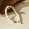 Pulseira de Pérolas Naturais de Água Doce com Contas de Cabacinho da Sorte de Jade Hetian, Joia de Jade Versátil de Luxo Discreto para Presente para a Mãe