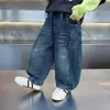 Jeans de Primavera y Otoño para Niños 2026 Estilo Coreano Nueva Moda Personalidad Versátil Pantalones Largos de Mezclilla Pantalones Jeans Rayo
