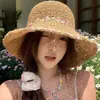 Sombrero de Paja con Encaje para Mujer Verano Nuevo Paja Hueco Sombrero de Sol con Correa de Lazo Protección Solar Costera Sombrero de Sol