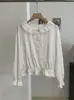 KEKEZOON Estilo Coreano Dulce Reductor de Edad Cuello de Muñeca Adorno de Encaje Color Sólido Mangas de Campana Camisa de Manga Larga Top 8904