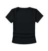 Estilo americano redutor de idade doce menina gola quadrada grande manga curta cor sólida pequena camiseta feminina pura quer pinçar cintura ruga menina quente básica camiseta curta