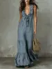 Ropa de Mujer 2026 Amazon Transfronterizo Europeo y Americano Primavera/Verano Nuevo Vestido de Color Sólido sin Mangas de Algodón Lino con Cuello en V Acampanado