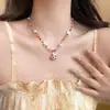 Coleção Flor de Íris~Colar de Flores Doces com Contas Estilo Floresta com Toque de Luxo, Design de Nicho, Corrente para Clavícula Dopamina de Primavera e Verão