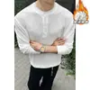 Camiseta de punto Henley Retro Old Money de manga larga para hombre Temporada Otoño/Invierno Engrosada con terciopelo Interior simple de manga larga holgada