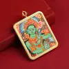 Tangka Nepalés Hecho a Mano Pintado a Mano Tara Verde Corazón Tíbet Templo Zaji Diosa de la Riqueza Tangka Caja Gawu Colgante
