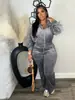TW575 Amazon Moda europea y americana nueva para mujer cárdigan de manga larga con solapa y cremallera conjunto de dos piezas de pantalón de invierno