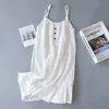Camisola de Crepe de Algodão, Roupa de Dormir Feminina de Gaze de Algodão Absorvente de Suor e Confortável, Camisola Regata, Vestido Longo Solto de Algodão Puro