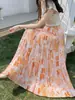 Nueva Falda Larga de Algodón Floral Vintage de Verano para Mujer, Falda Larga Línea A Adelgazante de Cintura Alta con Cintura Elástica para Bailar