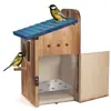 Casa para pájaros de madera maciza para exteriores con anillo protector de metal, nido de cría para pájaros azules, chochín y otras aves pequeñas, venta al por mayor transfronteriza