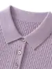 Camiseta de punto para mujer 2026 Primavera/Verano, estilo nuevo, cuello polo, manga corta, 100% lana pura, hilado fino de merino, patrón trenzado