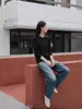 Liquidación a Precio Especial | Cadena de Suministro de Comercio Electrónico Básico Clásico Megan Camiseta de Manga Larga con Cuello Redondo de Lyocell Tencel Lana