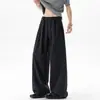 Calça Masculina Listrada de Seda de Gelo Drapê Estilo Old Money Americano, Verão Fina Tendência Marca Solta Fresca Larga Casual Longa