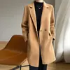 Casaco Cardigan Dupla Face Novo Estilo Outono/Inverno 2026 para Mulheres, Comprimento Médio, Caimento Justo, Estilo Coreano, Para Baixas, Casaco 100% Lã Pura