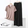 Conjunto de camiseta casual suelta fina de modal para mujer, primavera y verano, estilo coreano, manga corta, talla grande, conjunto delgado de dos piezas
