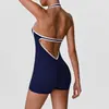Macacão Esportivo de Yoga Color Block Justo com Bojo, Macacão Fitness de Tênis Sem Mangas Tudo-em-Um do Aliexpress