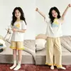 Conjunto de Tres Piezas de Dibujos Animados para Niñas Verano Nuevo Estilo Pijama de Manga Corta Ropa de Casa Súper Linda para Niños Conjunto de Pantalones Largos