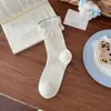 Meias Finas de Verão para Mulheres, Bordado de Ursinho Fofo, Meias de Cano Médio Sem Costura, Estilo Japonês, Malha Respirável, Absorventes de Suor, Meias de Algodão Sem Costura