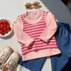 Chal de punto para niña con camiseta de manga larga, Top de retazos en colores caramelo para primavera y otoño, Elegante base de imitación de dos piezas para bebé