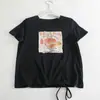 Te encantará tan pronto como lo recibas~ Camiseta de Manga Corta con Estampado de Dibujos Animados para Mujer, Verano 2026, Ajustable con Cordón, Delgado, Casual, Versátil, Top Corto