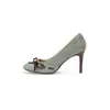 Zapatos de tacón alto de gamuza sin cordones para mujer con diseño de lazo, color verde, adecuados para combinar con cheongsam, zapatos de estilo nicho
