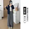 Calça xadrez preta para mulheres, novo estilo de outono 2026, calça reta casual solta que afina para mulheres baixinhas, calça casual de perna larga