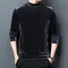 Camiseta de Manga Larga para Hombre Otoño e Invierno Clásica Atemporal de Terciopelo Dorado, Versátil de Color Sólido de Moda, Camiseta Básica de Cuello Alto