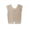 Chaleco de Crochet para Mujer Verano Nuevo Estilo Sentido del Diseño Combinable Holgado Manga Vuelo Volantes Hombro Top Trendy