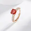 Anillo de Diamante Rojo Garnet Super Brillante de 2 Quilates en Venta Caliente en Vivo para Mujer Moda Combinación Perfecta Anillo de Dedo Abierto Ajustable para Adelgazar