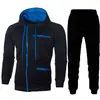 Nuevo traje de chaqueta con capucha de forro polar jacquard deportivo casual de color liso para hombre